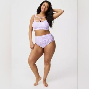 Torrid Purple White Striped Wire Free Top Lace Up Mesh Bikini Swim Set 4X NWT